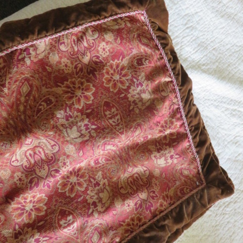 XLONG PILLOW SHAM SET OF TWO/BROWN VELVET RUST GOL - Picture 4 of 8